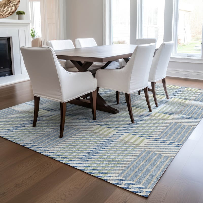 Machine Washable Indoor/ Outdoor Geometric Stripe Chantille Rug