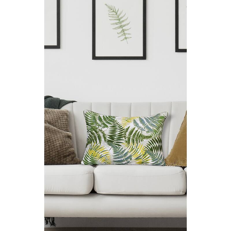 Sevita Fern Forest Green/Yellow Polyester Throw Pillow, 14" x 20"