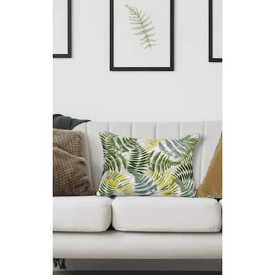 Sevita Fern Forest Green/Yellow Polyester Throw Pillow, 14" x 20"