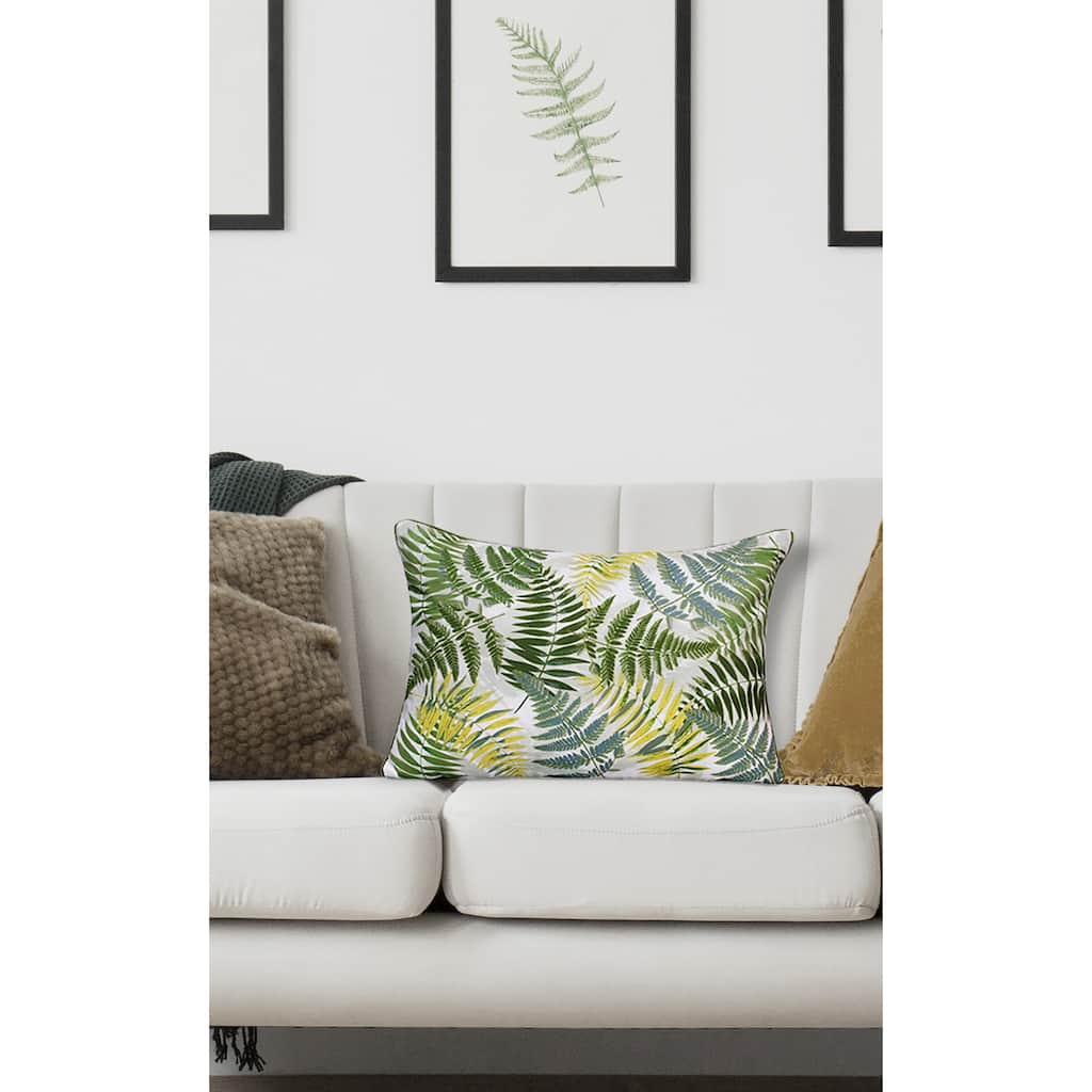 Sevita Fern Forest Green/Yellow Polyester Throw Pillow, 14" x 20"