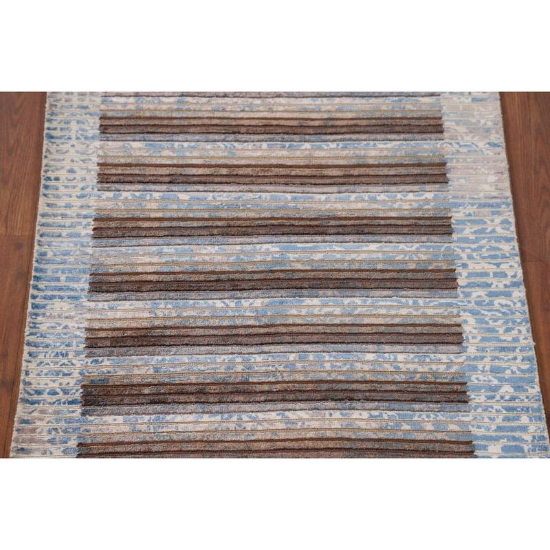 Striped / Abstract Accent Rug Hand-Knotted Wool Carpet - 2'8"x 4'9"