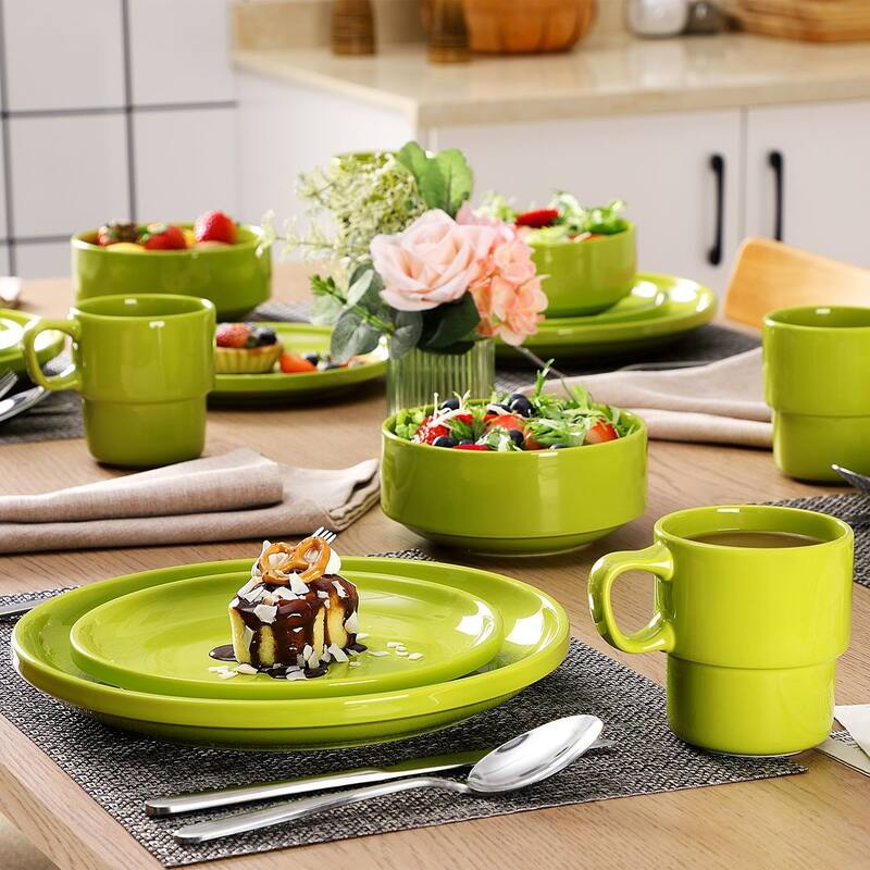 LOVECASA 16-Piece Round Dinnerware Set Stackable, Service for 4