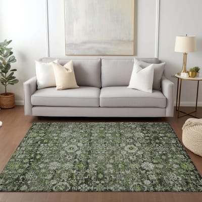 Machine Washable Indoor/ Outdoor Chantille Traditional Vintage Floral Rug