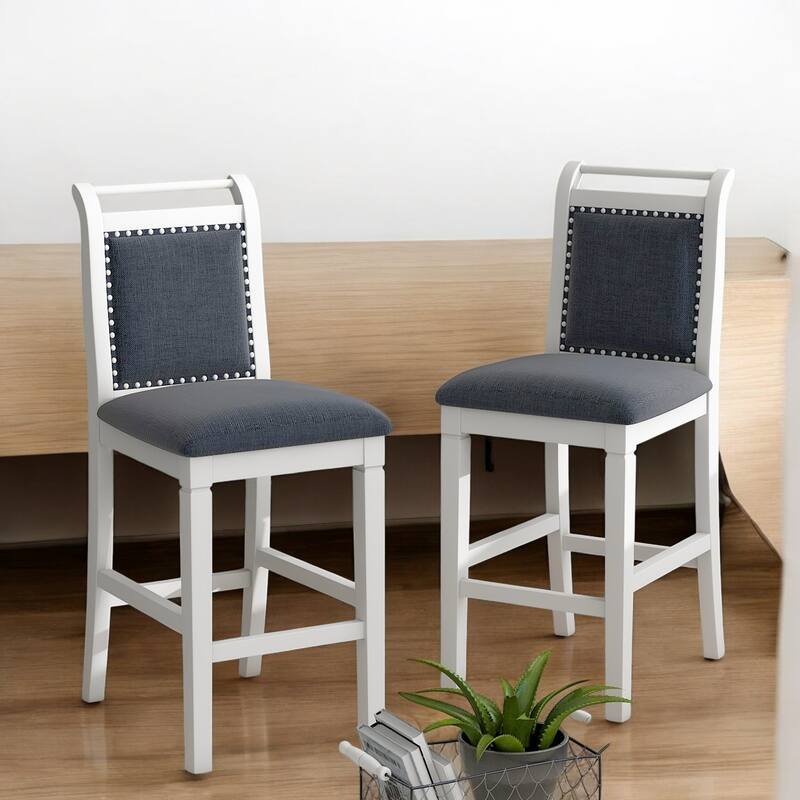 3-Piece Wood Counter Height Drop Leaf Dining Table Set with 2 Upholstered Chairs for Small Spaces and Dining Room