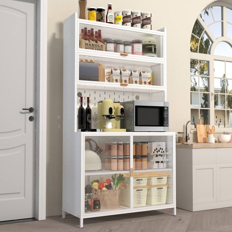 73" Tall 6-Tier Flip-Door Pantry Cabinet with Pegboard, Anti-Tip Design - Versatile Storage for Kitchen, Living Room & More