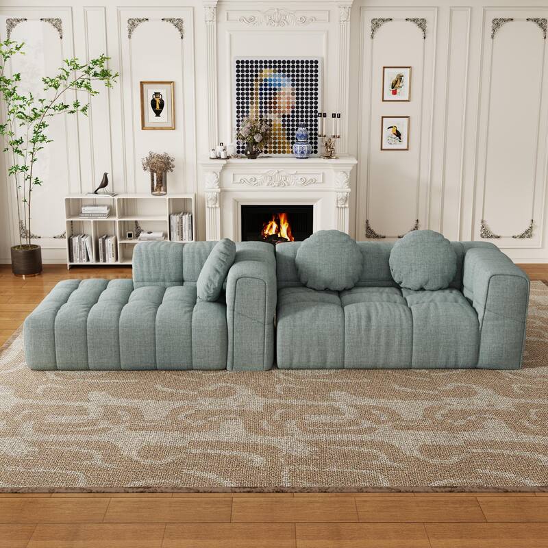 103" L-Shaped Chenille Sectional Sofa with Left Recliner & Pillows