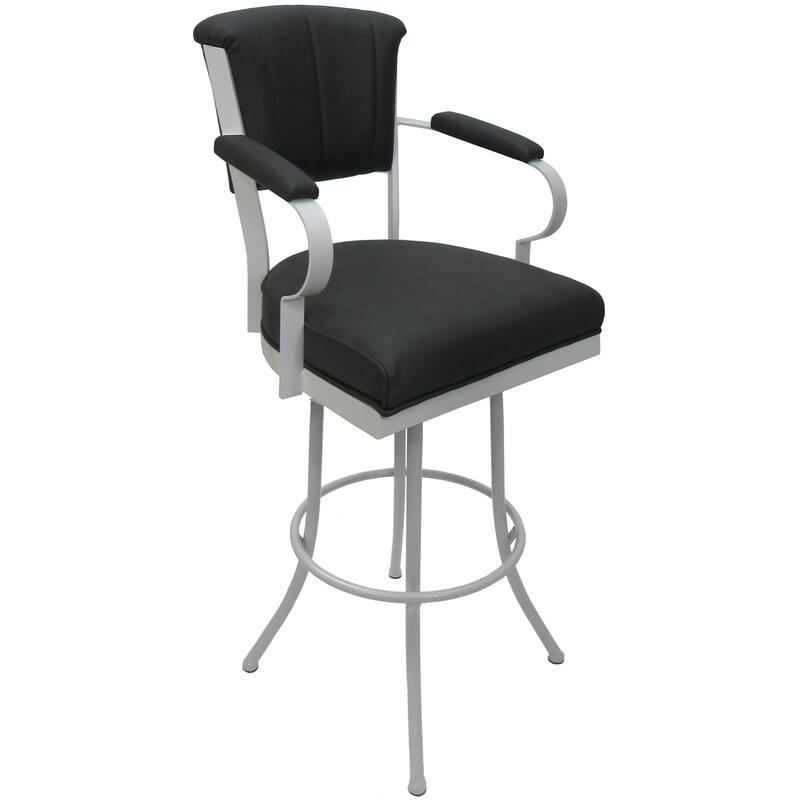 Miami Extra Tall 34" Spectator Metal Bar Stool on Noam Base - 34" Seat Height - Grey Vinyl - White