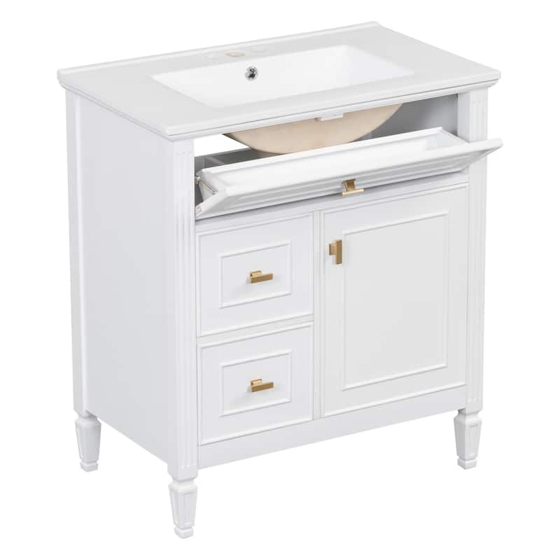 Freestanding Bathroom Cabinet,Tilt-Out Laundry Hamper,Adjustable Shelf