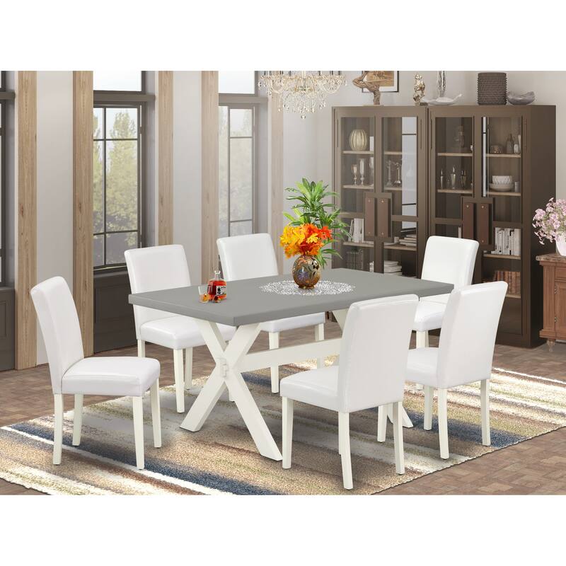 East West Furniture Dining Table Set- a Wooden Table and White Faux Leather Upholstered Chairs, Linen White(Pieces Options)