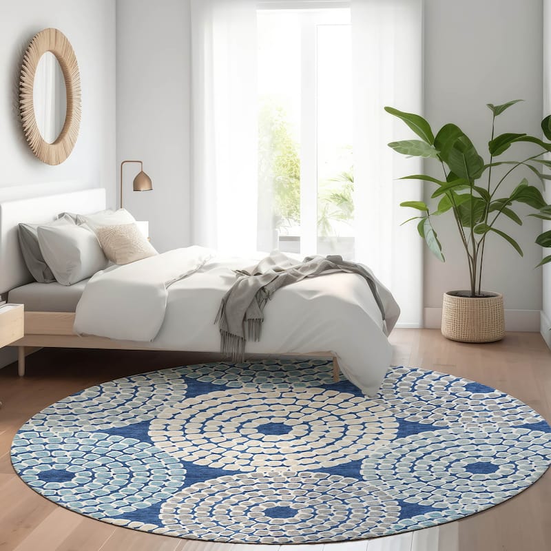 Premium Washable Super Soft Mosaic Colosseum Mayfield Rug - Navy - 8' x 8'
