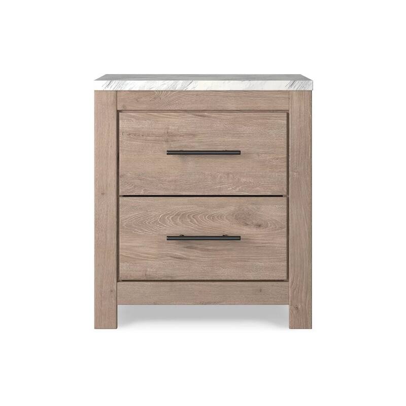 Brown/White 2 Drawer 15.59 in. W Nightstand with Sturdy Hardware and Ample Storage