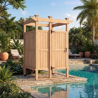 Solid Cedar Wood Outdoor Shower Enclosure with Lockable Privacy Door ...