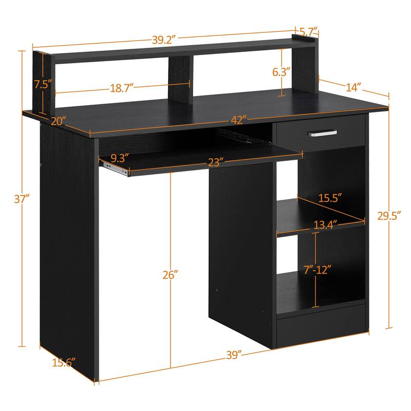 Yaheetech Computer Desk Desktop Table with Storages and Keyboard Tray