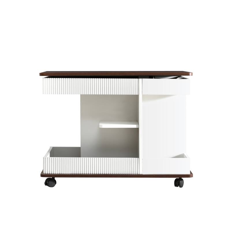 Adjustable End Table with Wheels, Multifunctional Sofa Side Table with Lift-Top, 360°Rotating Top and Storage Space