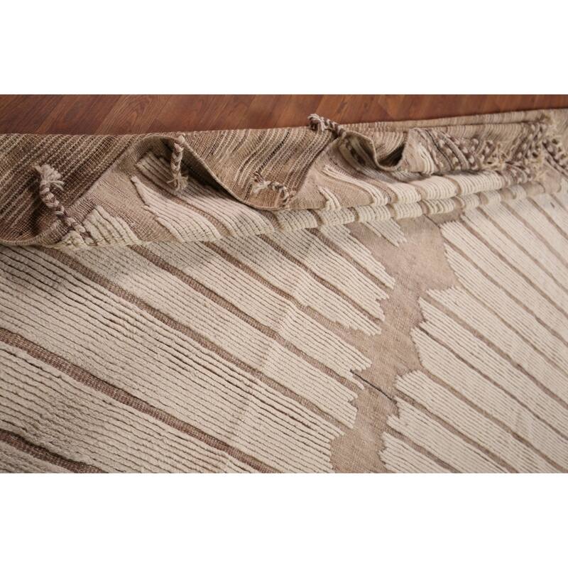 All-Over Striped Moroccan Large Area Rug Hand-Knotted Wool Carpet - 12'8"x 20'3"