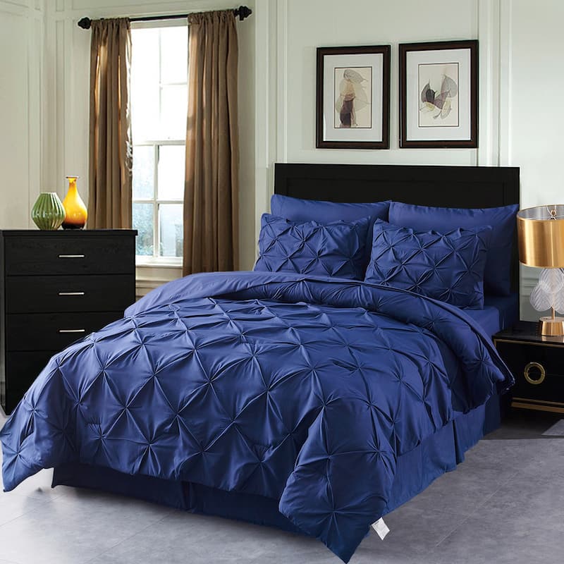 8 Pieces Bed in A Bag Pink Comforter Sets Bed Set - Navy - King