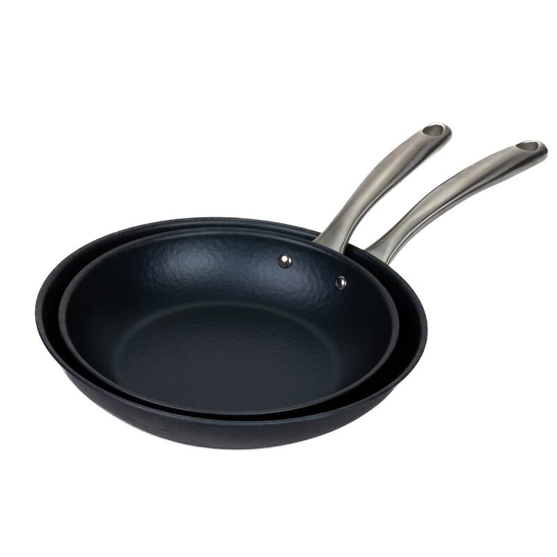 Alva Black Angus Pre-Seasoned Carbon Steel Frying Pan, Naturally Nonstick - 2 Piece Set