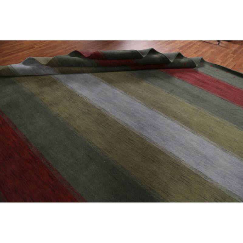 Decorative Contemporary Gabbeh Oriental Rug Hand-Knotted Wool Carpet - 9'8" x 9'10" Square