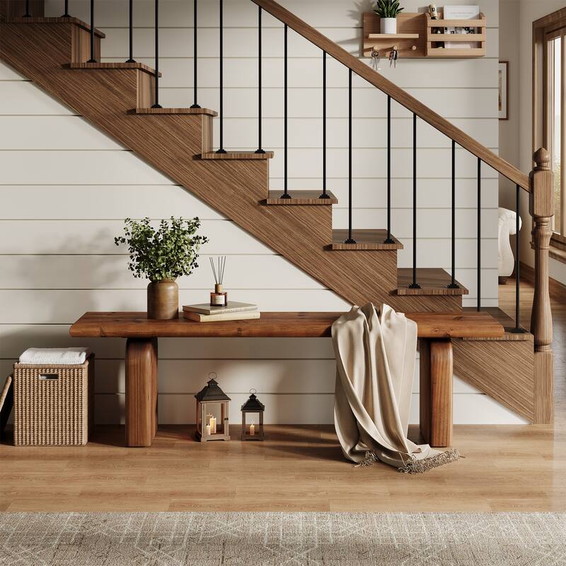 62.99-Inch Farmhouse Solid Wood Entryway Bench