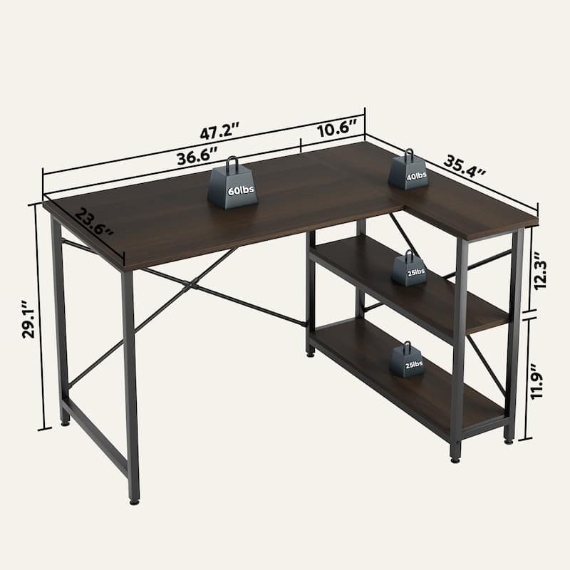 Small L Shaped Desk with Storage Shelves Corner Computer Desk
