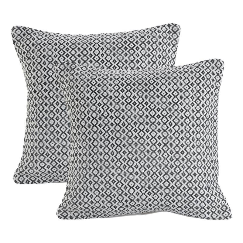 Set of Two Gray Chevron Cotton Throw Pillow
