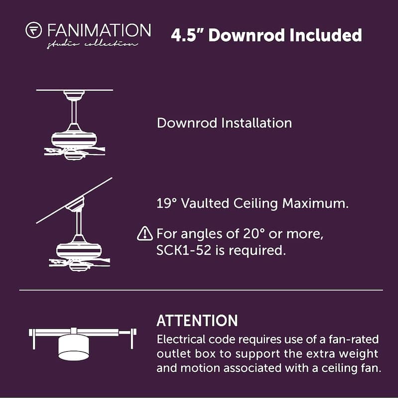 Fanimation Studio Collection Upright 48 inch Black Ceiling Fan with LED Light and Remote