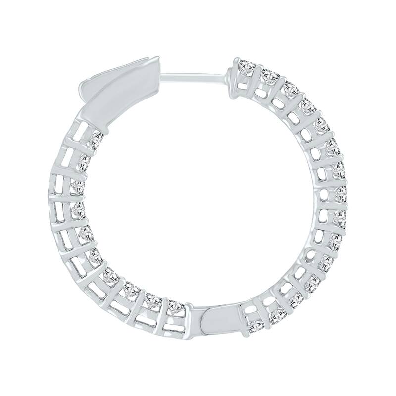 Marquee Certified 3 Carat TW Round Diamond Hoop Earrings with Push Down Button Lock in 14K White Gold