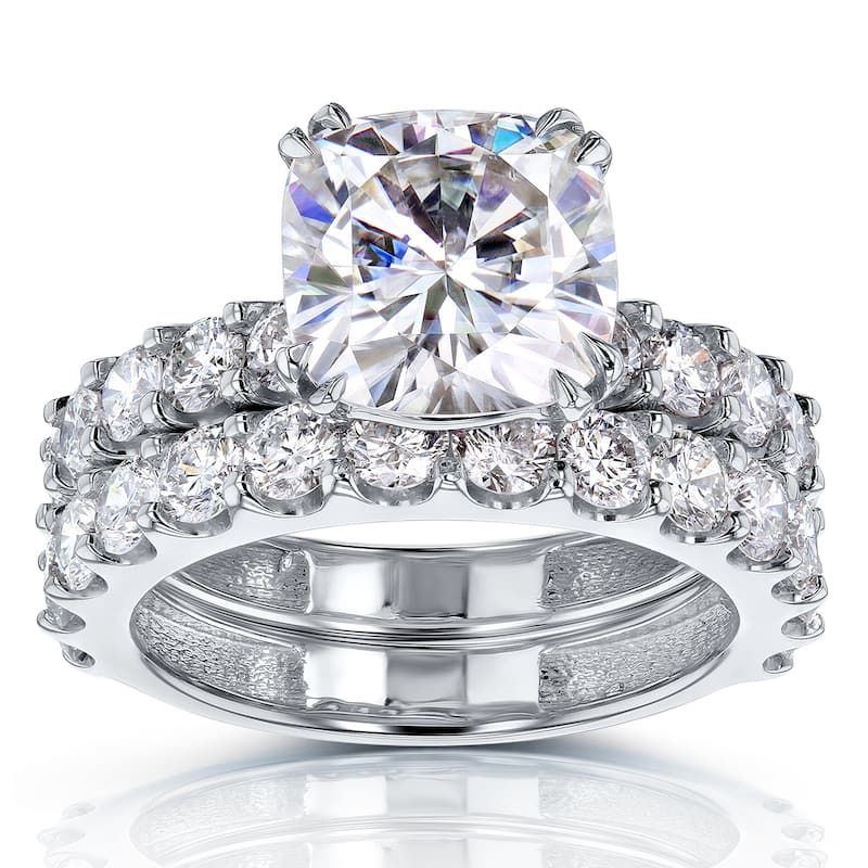 Kobelli 4.90 Carat Lab Grown Diamond Certified 14k Solid Gold Cushion-cut Wide Bands Lorette 2pc Bridal Set (EF/VS)