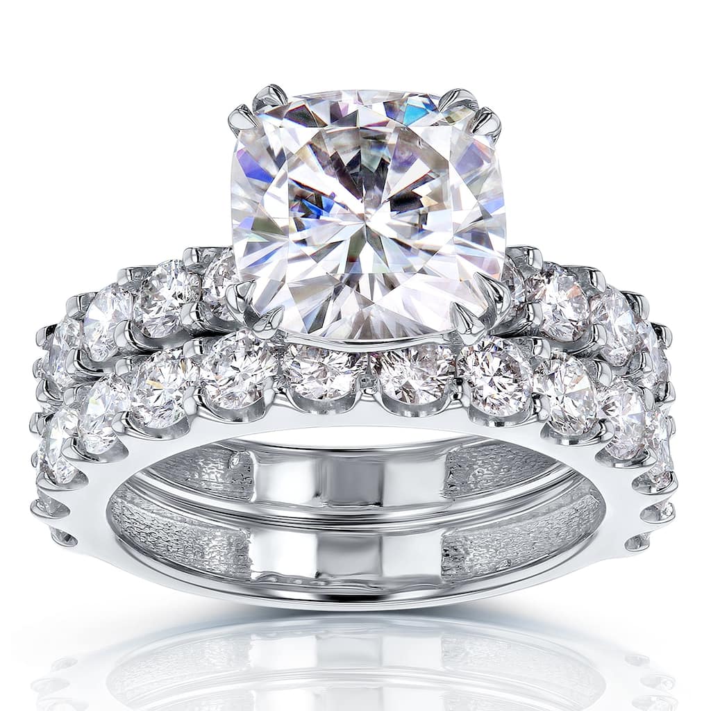 Kobelli 4.90 Carat Lab Grown Diamond Certified 14k Solid Gold Cushion-cut Wide Bands Lorette 2pc Bridal Set (EF/VS)