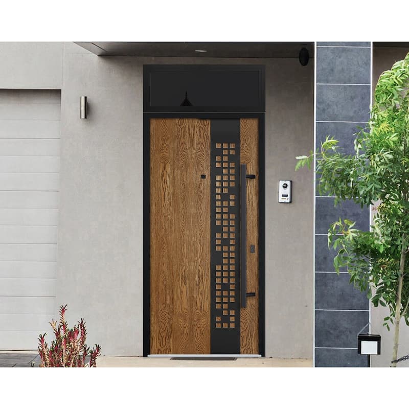Exterior Prehung Steel Entry Door Ronex 0131 Grey 2 Sidelites Top Window Stainless Steel Inserts 16+36+16x96 Left Hand