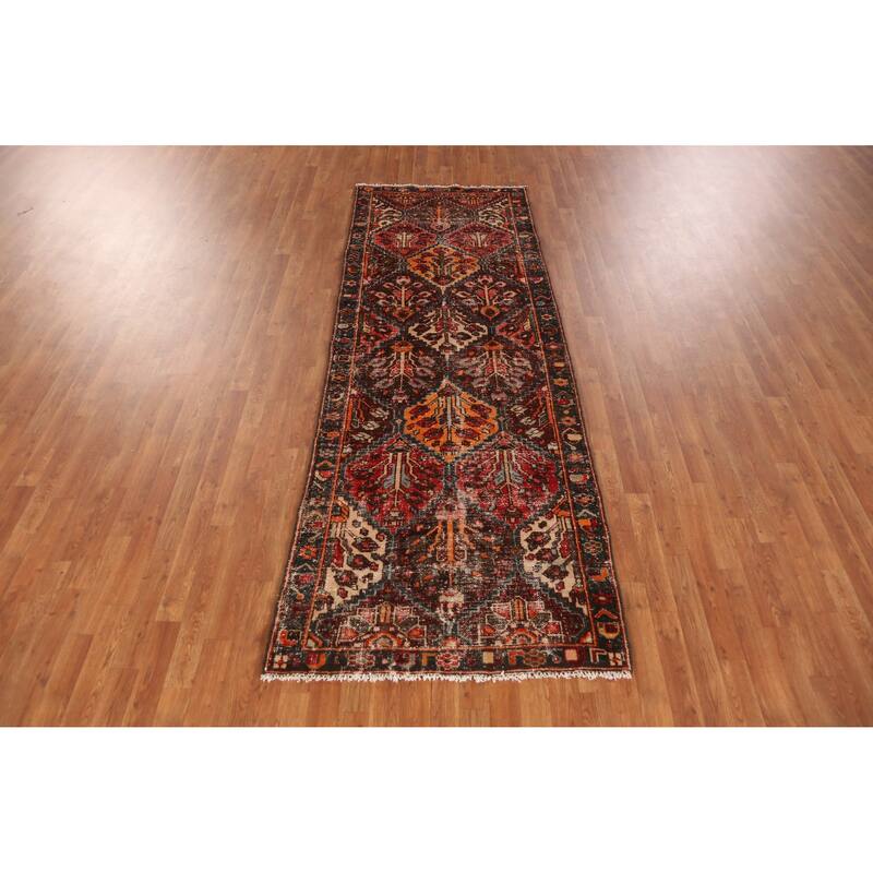 Hand Knotted Oriental 100% Wool Carpet Traditional Geometric Multi-Colored Bakhtiari Runner Rug - 9' 4'' X 3' 4''