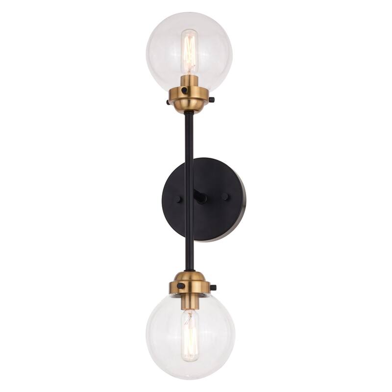 Industrial Wall Sconce - 2 Light Brass Bronze Globe - MCM Style Lighting - 20