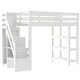 preview thumbnail 11 of 24, White High Wood Loft Bed with Storage Staircase, 4-Layer Open Shelves and Small Wardrobe, LED Loft Bed Frame for Girls or Boys
