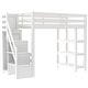 preview thumbnail 15 of 30, Wooden Loft Bed Frame with 4-tier Storage Shelf, Small Wardrobe, White LED Light and Storage Staircase, Space Saving Storage Bed