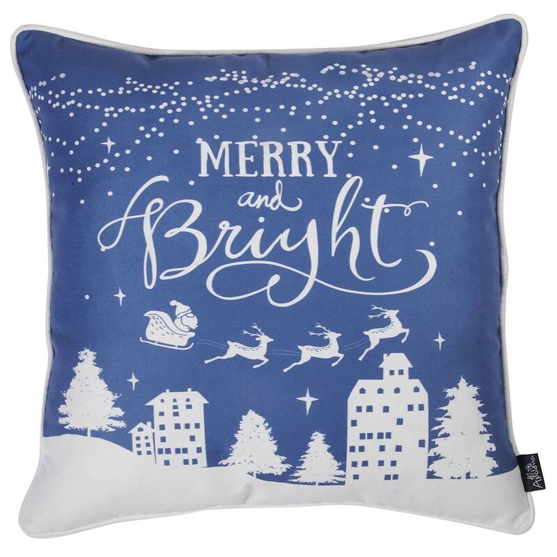 HomeRoots Set Of Four 18" X 18" Blue Zippered Polyester Christmas Reindeer Throw Pillow