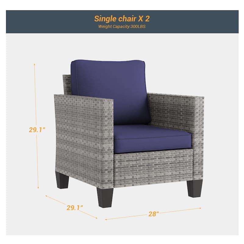 BONOSUKI 2Pcs Patio Single Sofa Set Grey Rattan Outdoor Furniture Set