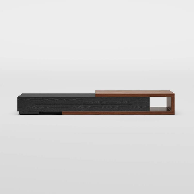 Modern Extendable TV Stand, Solid Wood Media Console for Up to 100 Inch TV with 3 Drawers, Fully-Assembled, Walnut Veneer