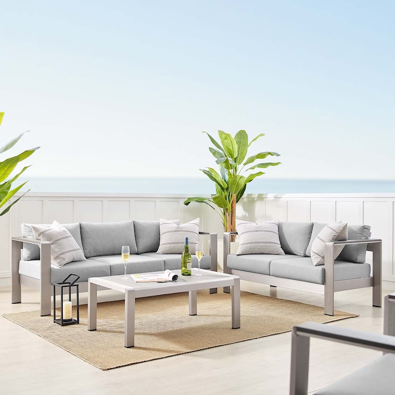 Shore Sunbrella Fabric Outdoor Patio Aluminum 3 Piece Set - Silver Gray