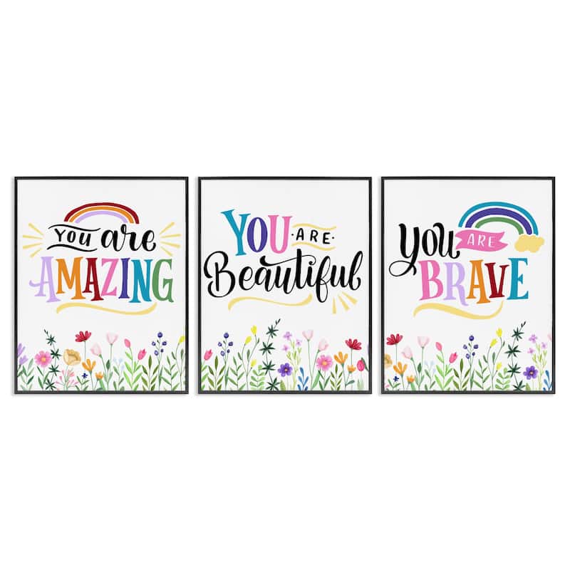 Stupell Confidence Sentiments with Florals Framed Giclee Art Design By Kim Allen (Set of 3) - 24 x 30 - Black