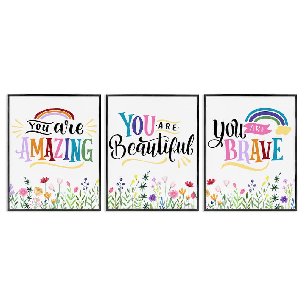 Stupell Confidence Sentiments with Florals Framed Giclee Art Design By Kim Allen (Set of 3)