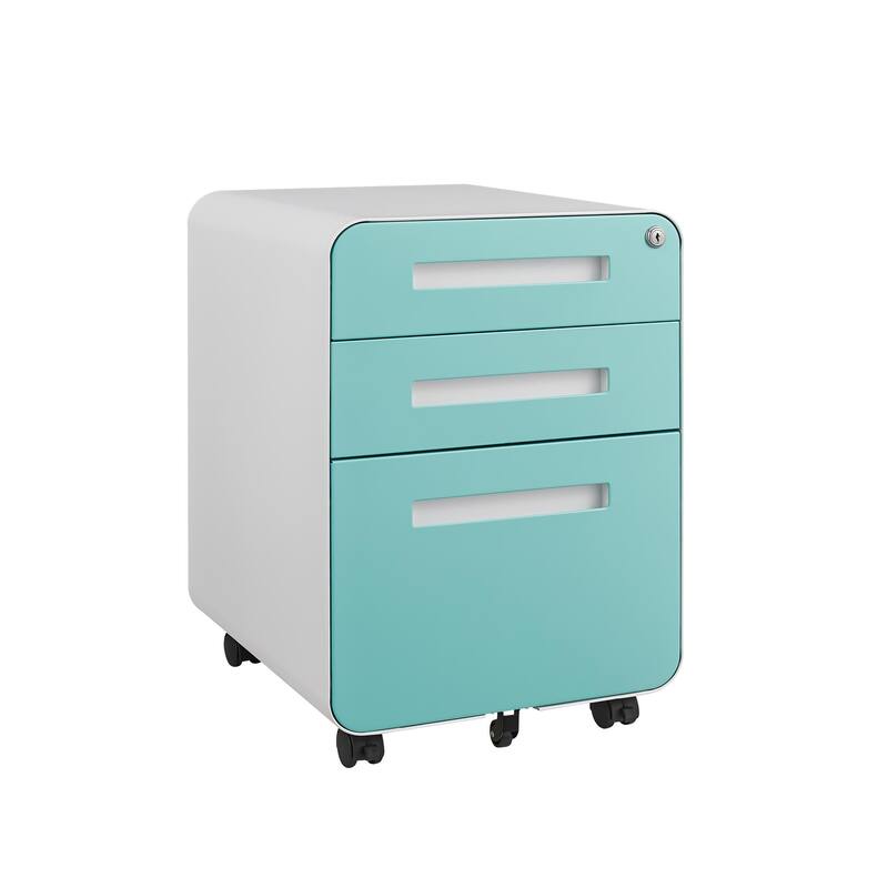 3-Drawer Locking Mobile File Cabinet with Wheels, Metal Home Office Storage Cabinet with Pencil Tray & Hanging Bars