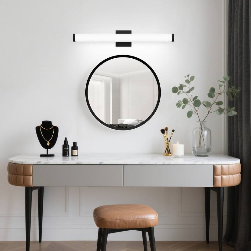 Modern Black LED Bathroom Vanity Light - 6000K Cool White Over Mirror Lighting