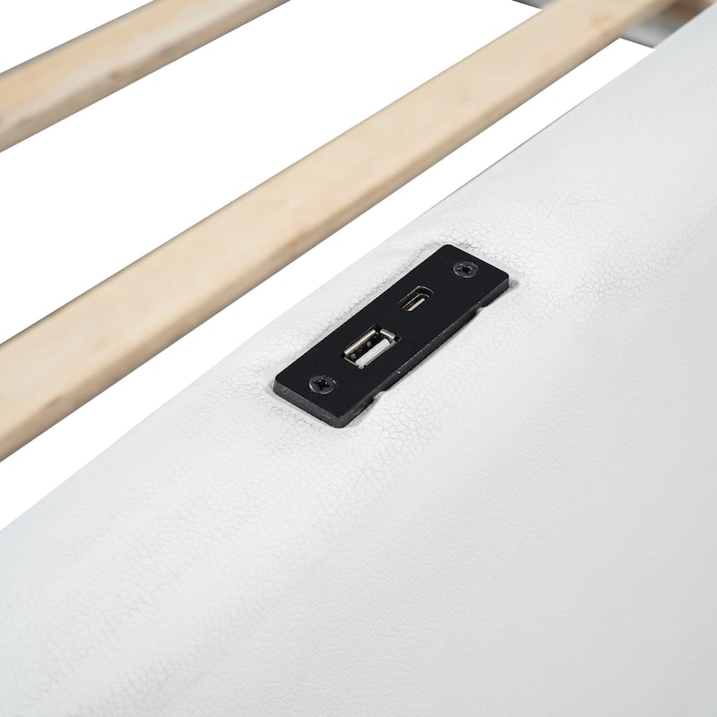 White Twin Size Bed with Guardrail and Charging Station
