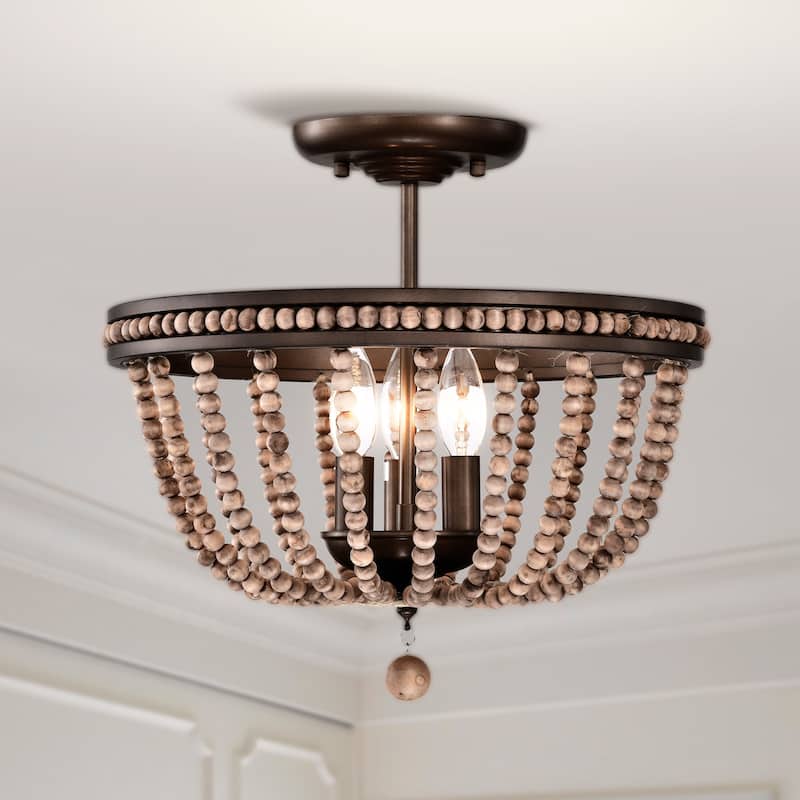 Ovid 16 Inch Bead Vintage Semi Flush Mount 3-Light