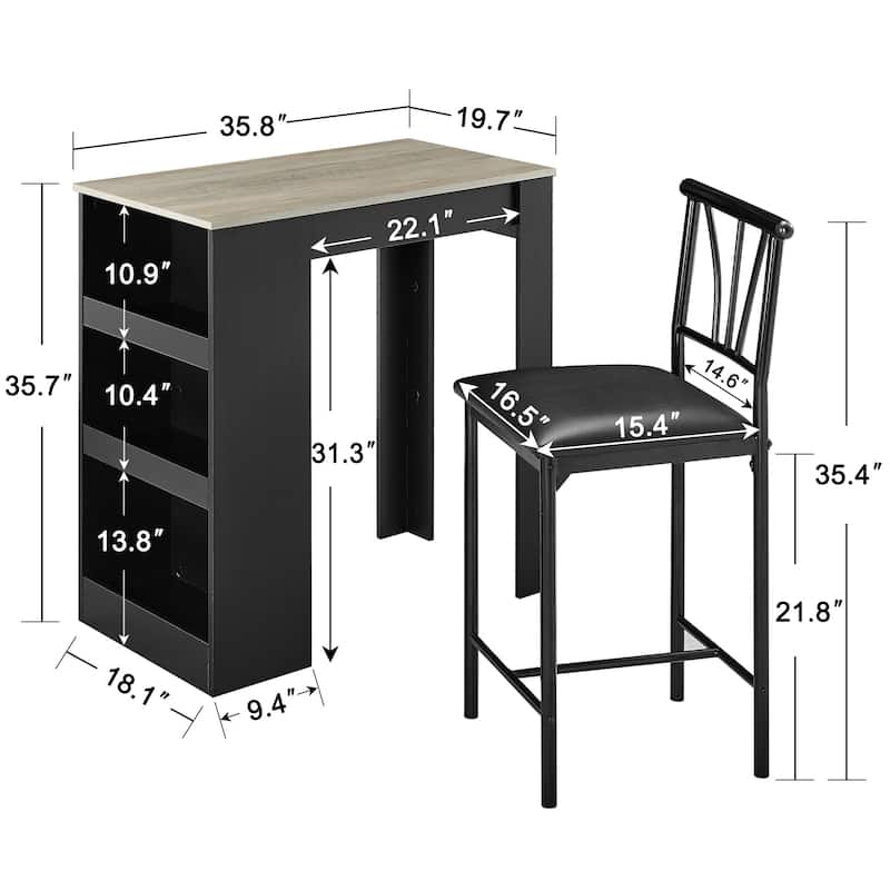 3-Piece Dining Table Set, Counter Height Dining Table Set for 2, Compact Kitchen Table Set
