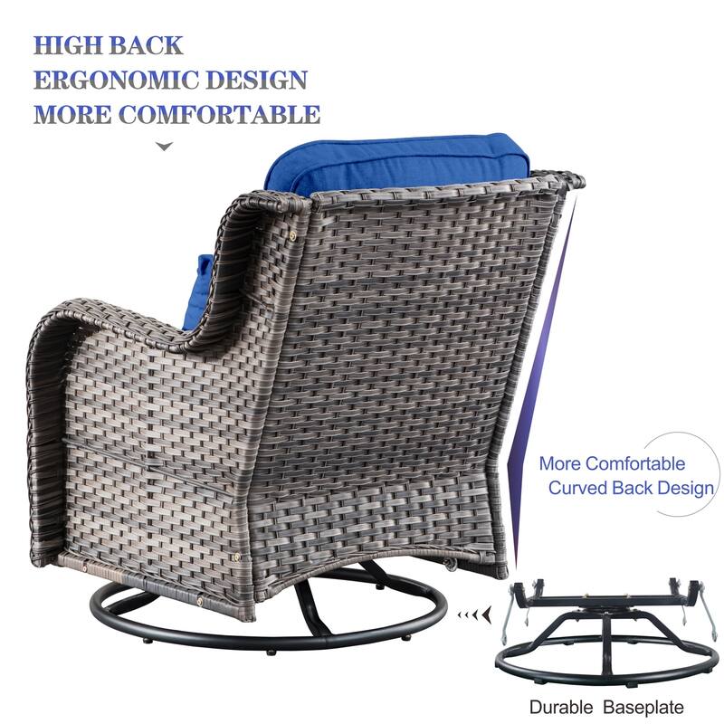 OVIOS 9-piece Patio Wicker Swivel Chair Set With 30" Fire Pit