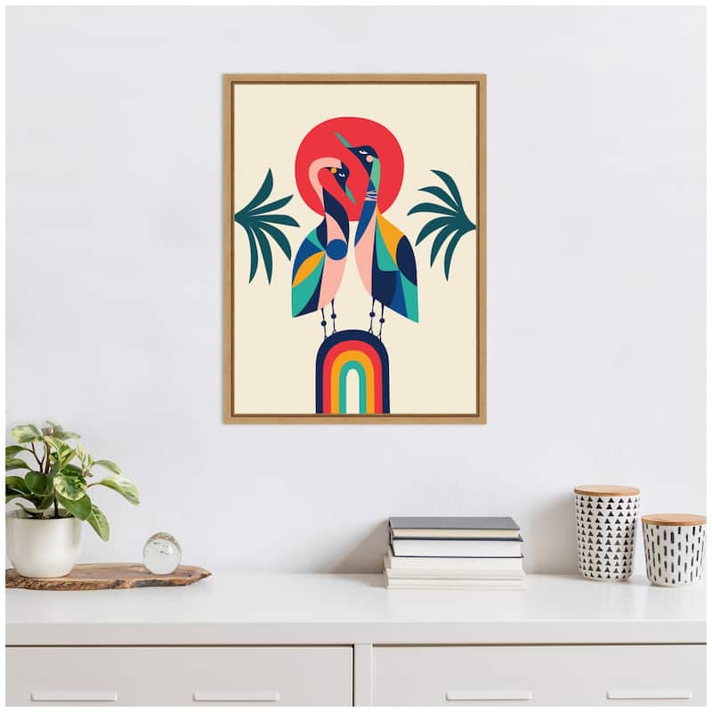 Kate and Laurel Sylvie Modern Vibrant Rainbow Geese Framed Canvas by Rachel Lee