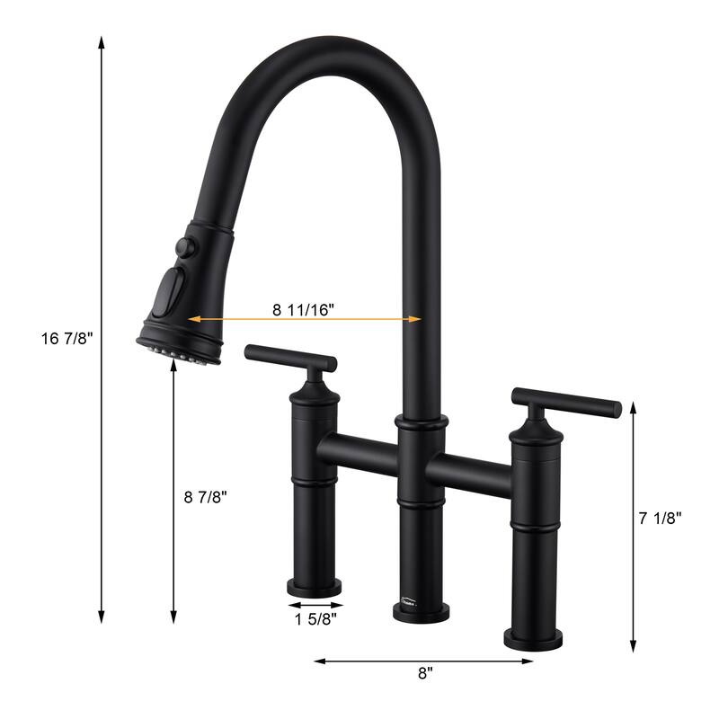 Clihome 3-Function Stainless PullDown Kitchen Heritage Bridge Faucet