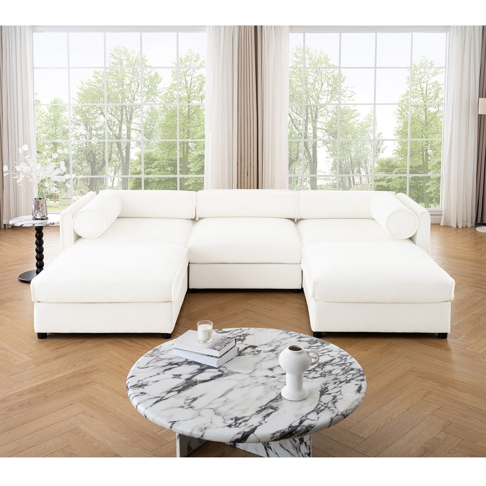 GDFStudio - Larkspur Chenille 3-Seater Sofa With Dual Ottoman