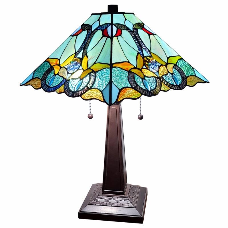 23-Inch Metal Two Light Table Lamp with Blue Green Shade - 11" x 21" x 23"